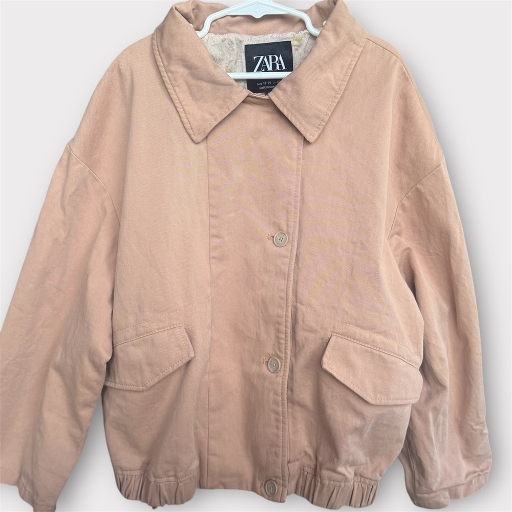 Zara Girls Utility Tan Cotton Pocket Jacket 13-14 Elastic Hem Lined